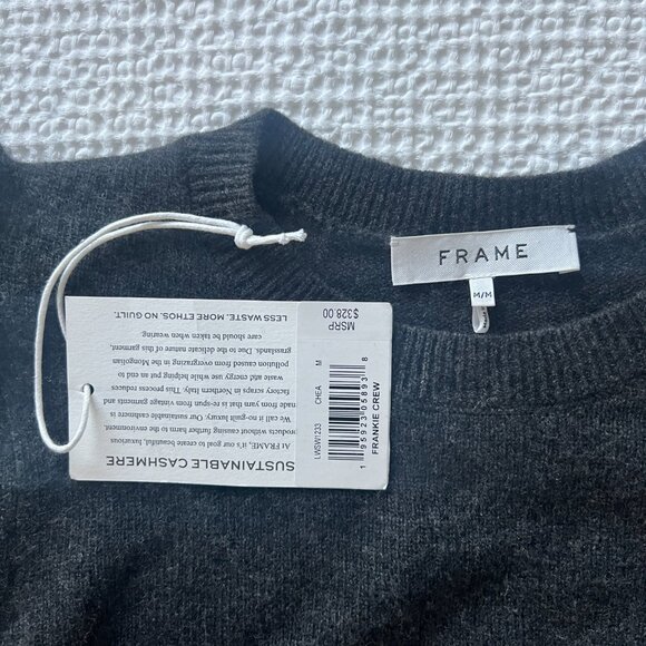 Frame Cashmere Ruched Short Puff Sleeve Sweater Dark Grey M - Picture 8 of 12